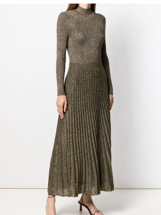 Sandro Dresses & Skirts - Sandro Metallic Knit Pleated Maxi Dress Women's Size 8 Gold Black Old Money